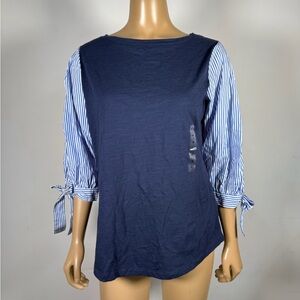 Lauren Ralph Lauren Women’s NWT Size Medium Mixed Media Tie Sleeve Top